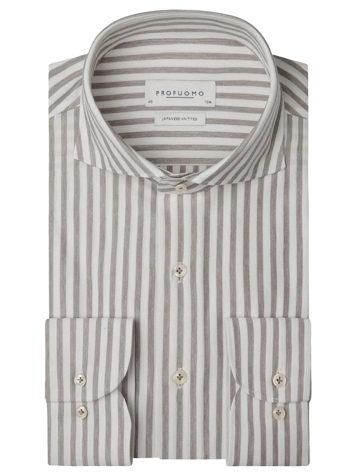 Profuomo Japanese Knitted Overhemd – Aubergine-53% katoen, 47% polyester-HEREN SHIRTS-Paars
