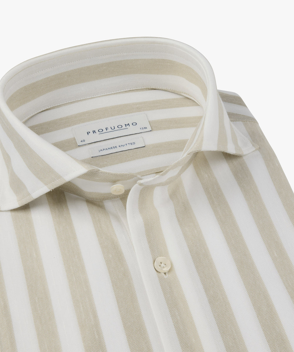 Profuomo Japanese knitted overhemd – Beige-39% polyester, 37% linnen, 24% katoen-HEREN SHIRTS-Beige