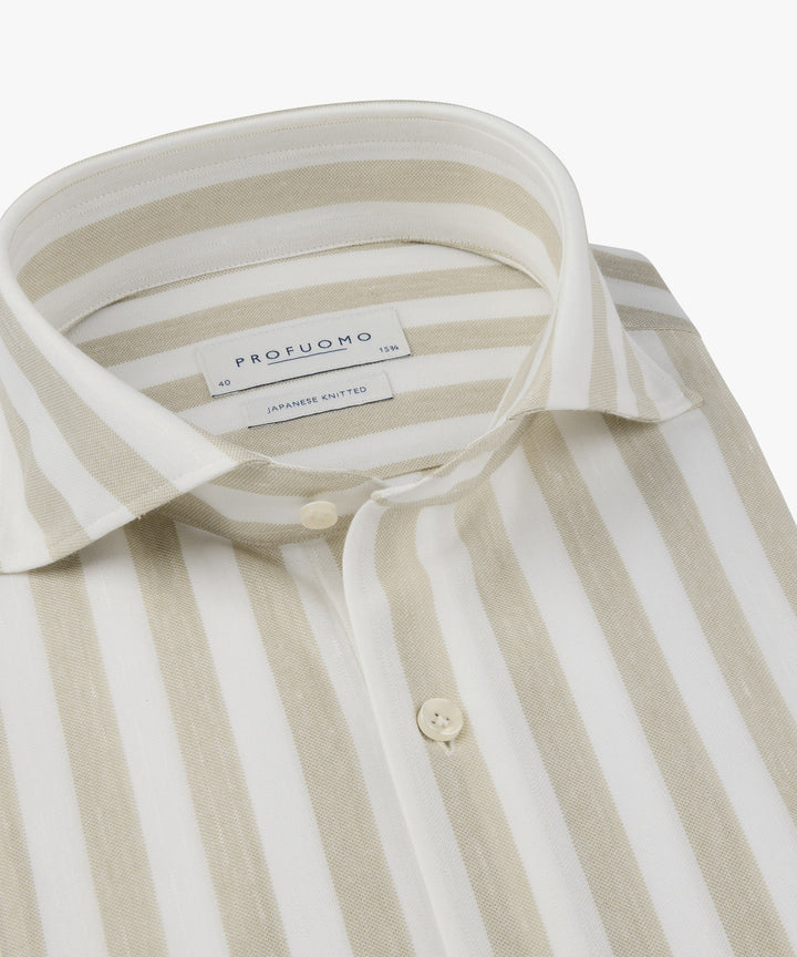 Profuomo Japanese knitted overhemd – Beige-39% polyester, 37% linnen, 24% katoen-HEREN SHIRTS-Beige