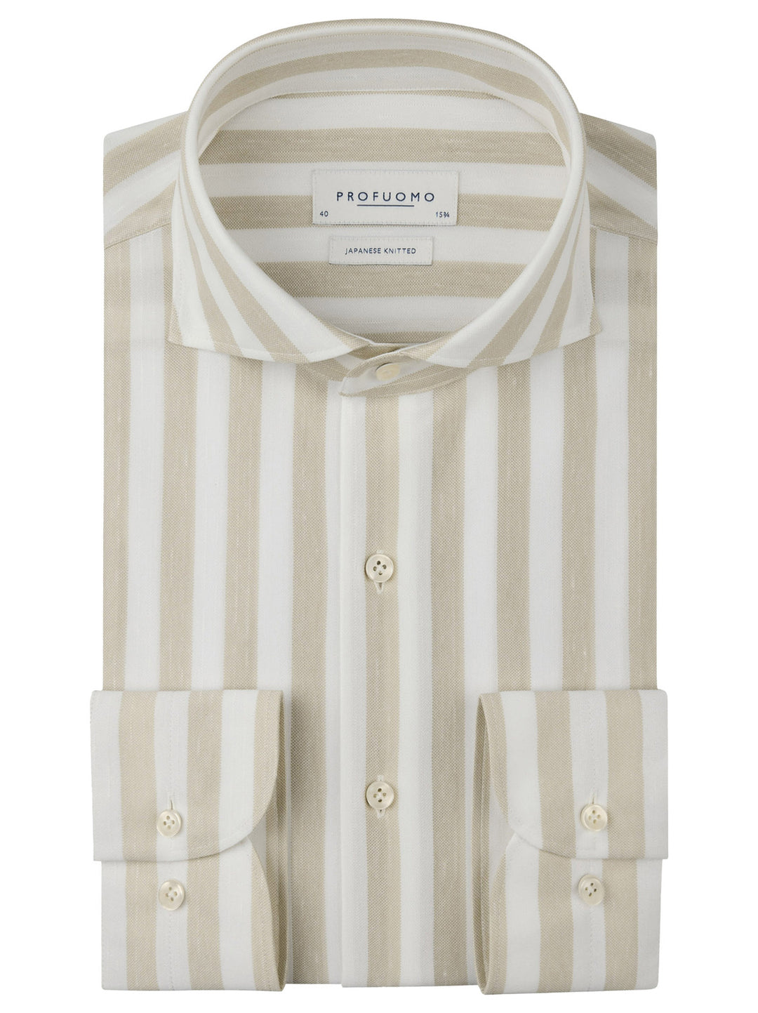 Profuomo Japanese knitted overhemd – Beige-39% polyester, 37% linnen, 24% katoen-HEREN SHIRTS-Beige
