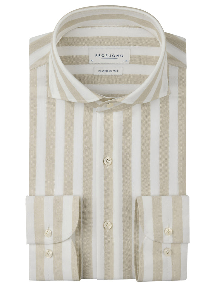 Profuomo Japanese knitted overhemd – Beige-39% polyester, 37% linnen, 24% katoen-HEREN SHIRTS-Beige