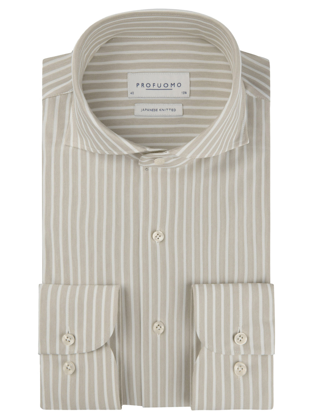 Profuomo Japanese knitted overhemd – Beige-57% polyester, 43% katoen-HEREN SHIRTS-Beige