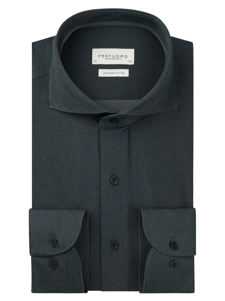 Profuomo Japanese Knitted Overhemd – Blauw-56% katoen, 44% polyester-HEREN SHIRTS-Blauw