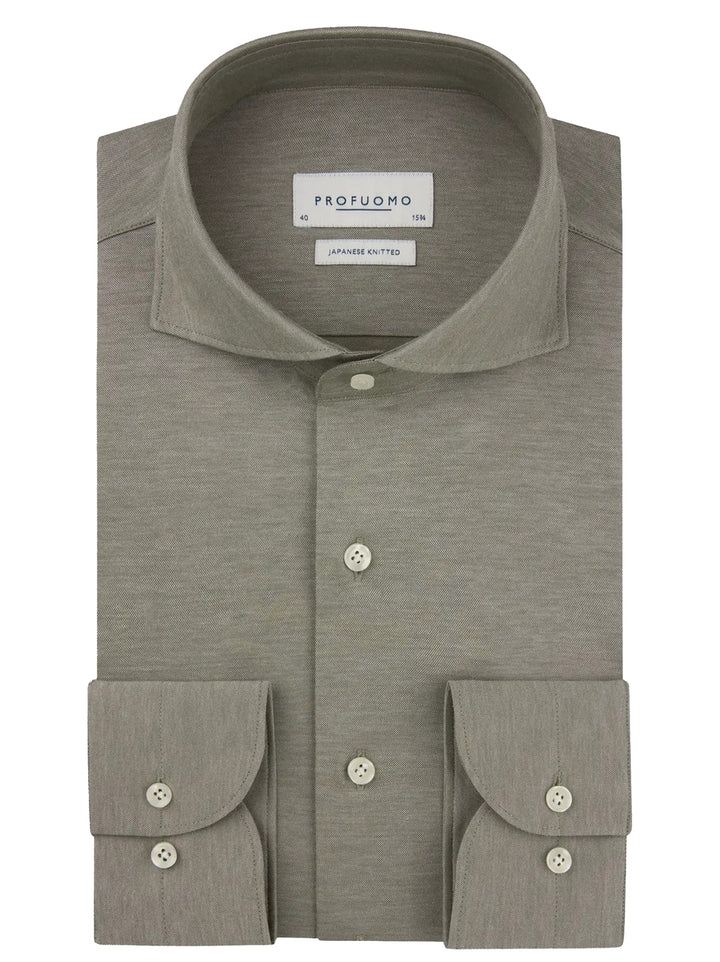 Profuomo Japanese Knitted Overhemd – Bruin-50% katoen, 50% polyester-HEREN SHIRTS-Bruin
