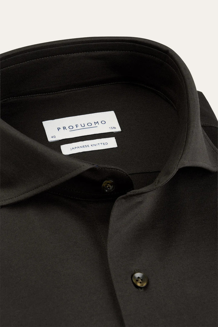 Profuomo Japanese Knitted Overhemd – Bruin-50% katoen, 50% polyester-HEREN SHIRTS-Bruin