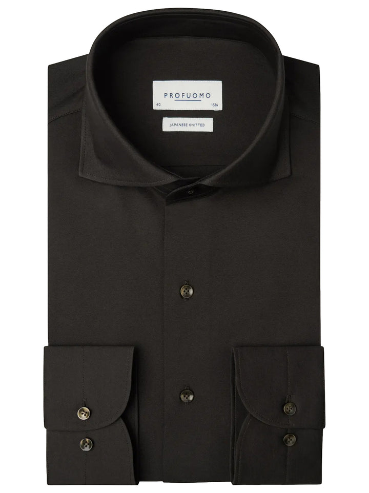 Profuomo Japanese Knitted Overhemd – Bruin-50% katoen, 50% polyester-HEREN SHIRTS-Bruin