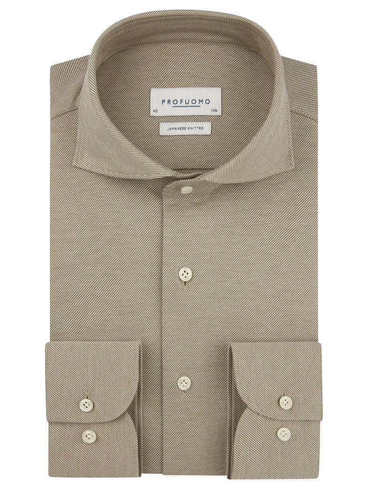 Profuomo Japanese Knitted Overhemd – Cognac-54% katoen, 46% polyester-HEREN SHIRTS-Bruin