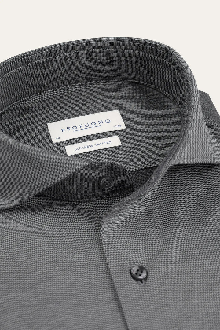 Profuomo Japanese Knitted Overhemd – Grijs-50% katoen, 50% polyester-HEREN SHIRTS-Grijs