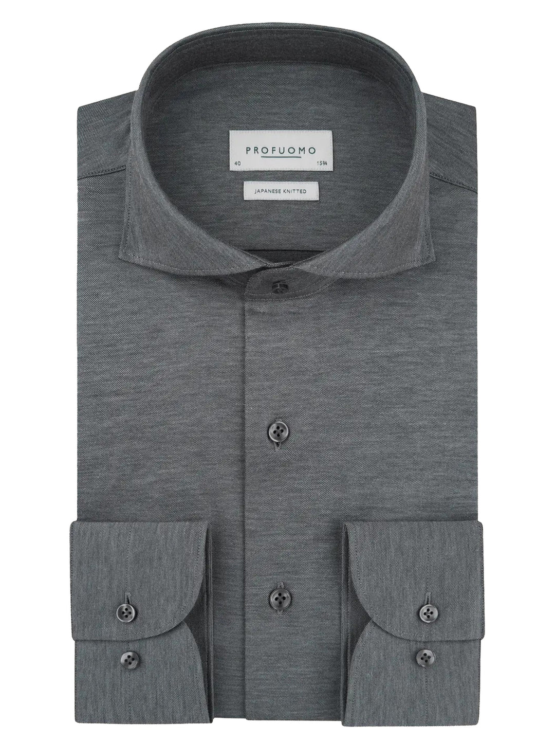 Profuomo Japanese Knitted Overhemd – Grijs-50% katoen, 50% polyester-HEREN SHIRTS-Grijs