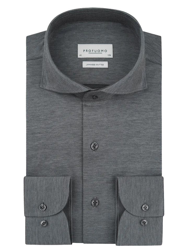 Profuomo Japanese Knitted Overhemd – Grijs-50% katoen, 50% polyester-HEREN SHIRTS-Grijs