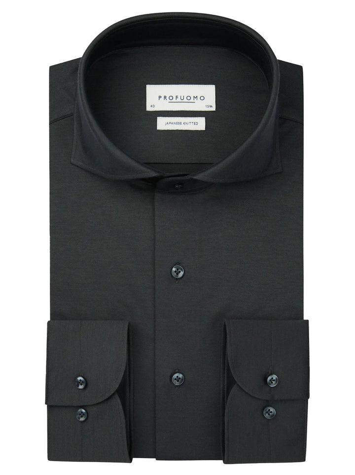Profuomo Japanese Knitted Shirt – Antraciet-50% katoen, 50% polyester-HEREN SHIRTS-Antraciet