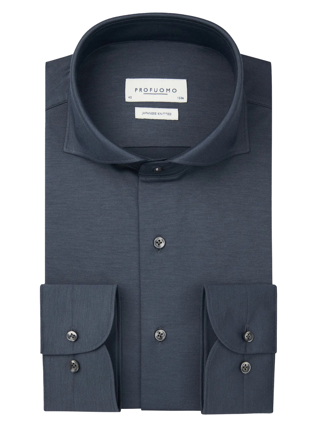 Profuomo Japanese Knitted Shirt – Blauw-50% katoen, 50% polyester-HEREN SHIRTS-Blauw