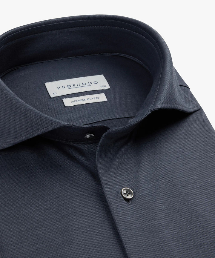 Profuomo Japanese Knitted Shirt – Blauw-50% katoen, 50% polyester-HEREN SHIRTS-Blauw