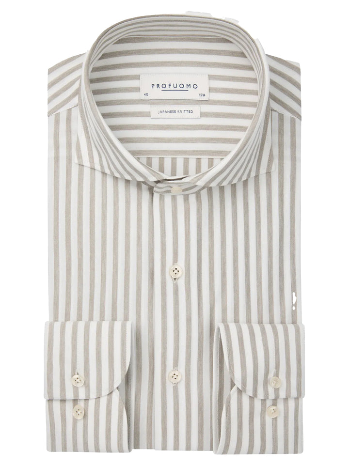 Profuomo Japanese Knitted Shirt – Bruin-47% katoen, 53% polyester-HEREN SHIRTS-Bruin