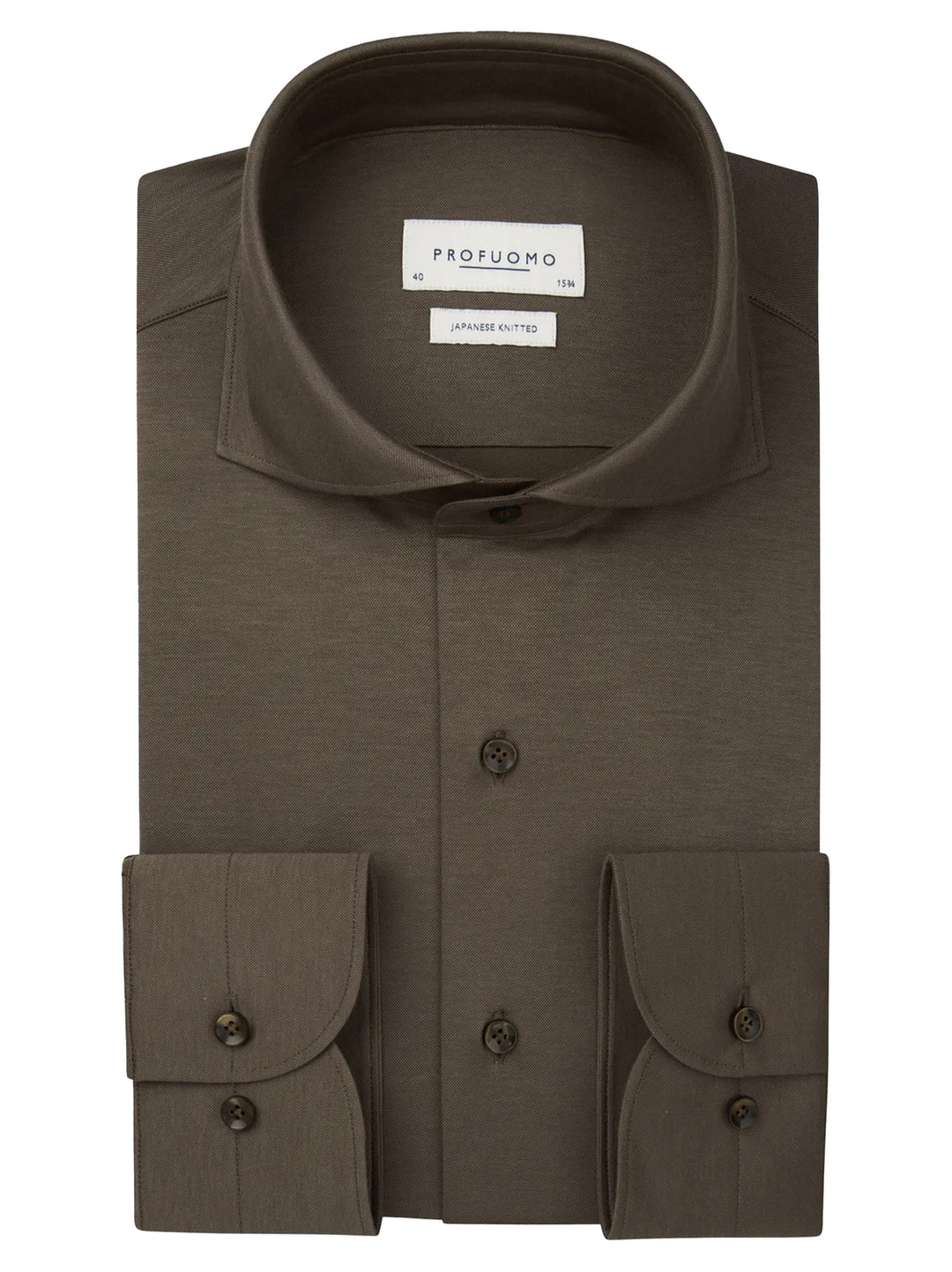 Profuomo Japanese Knitted Shirt – Bruin-50% katoen, 50% polyester-HEREN SHIRTS-Bruin