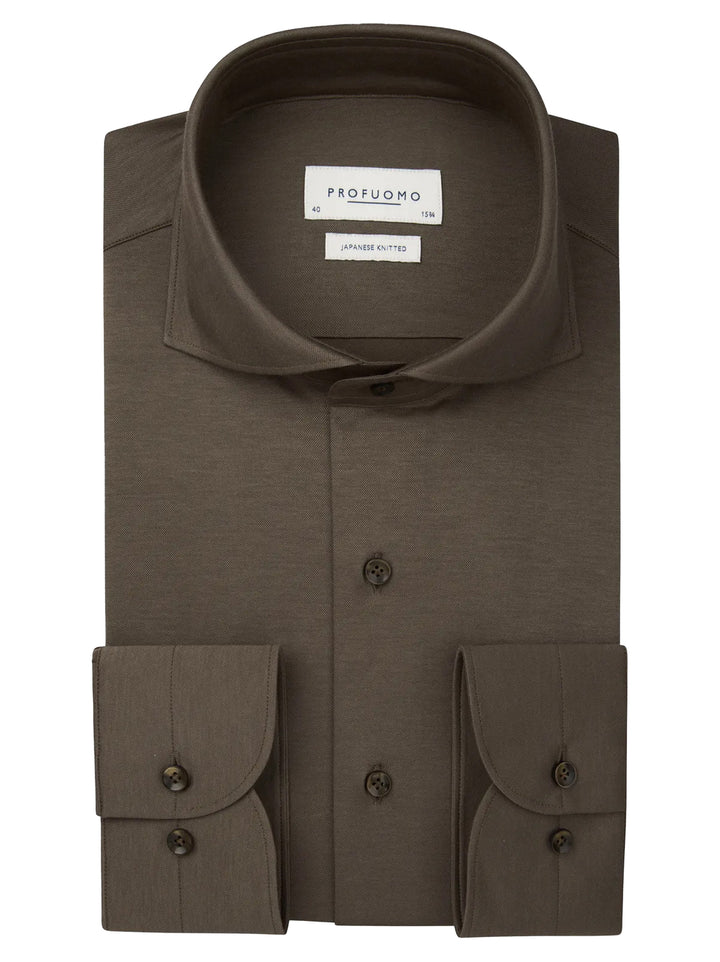 Profuomo Japanese Knitted Shirt – Bruin-50% katoen, 50% polyester-HEREN SHIRTS-Bruin