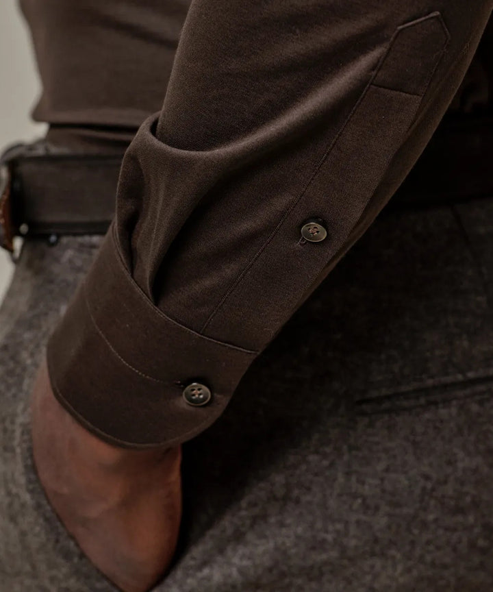 Profuomo Japanese Knitted Shirt – Donker‑bruin-50% katoen, 50 % polyester-HEREN SHIRTS-Bruin