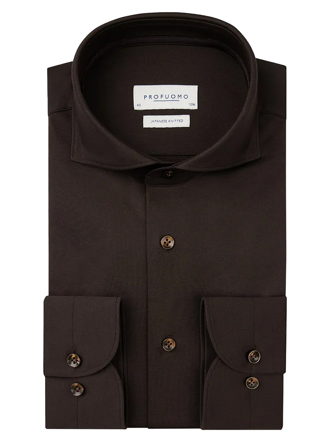 Profuomo Japanese Knitted Shirt – Donker‑bruin-50% katoen, 50 % polyester-HEREN SHIRTS-Bruin