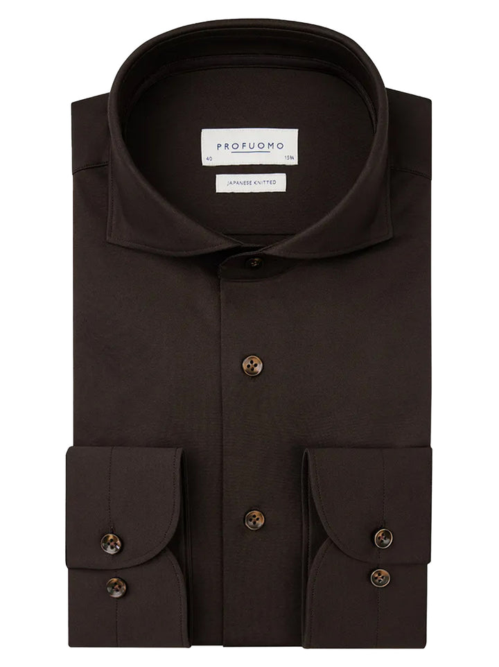 Profuomo Japanese Knitted Shirt – Donker‑bruin-50% katoen, 50 % polyester-HEREN SHIRTS-Bruin