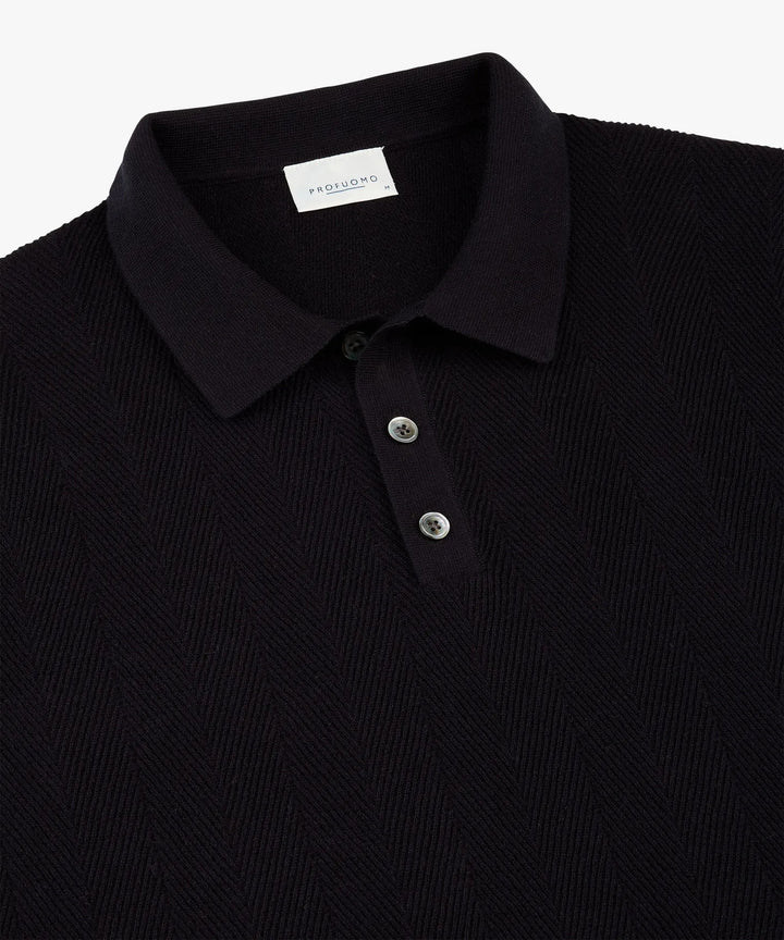 Profuomo Katoen-Linnen Polo – Blauw-75% katoen, 25% linnen-HEREN POLO'S & T-SHIRTS-Blauw
