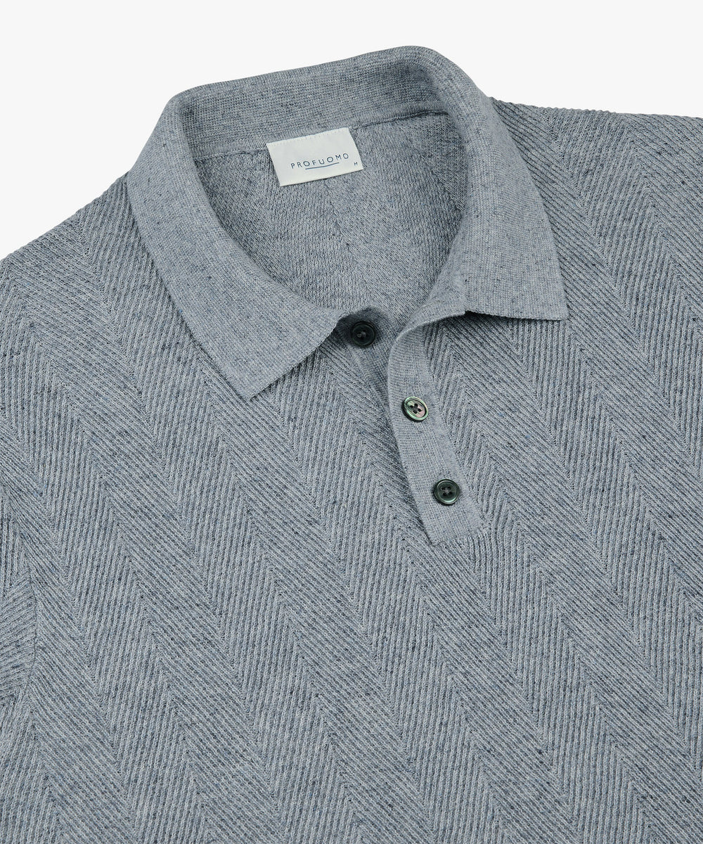Profuomo Katoen-Linnen Polo – Blauw-75% katoen, 25% linnen-HEREN POLO'S & T-SHIRTS-Blauw