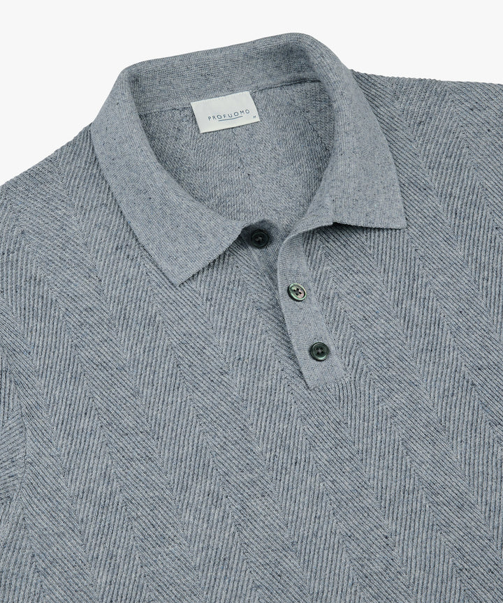 Profuomo Katoen-Linnen Polo – Blauw-75% katoen, 25% linnen-HEREN POLO'S & T-SHIRTS-Blauw