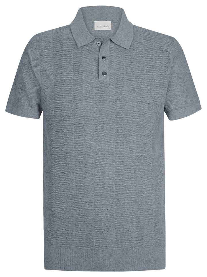 Profuomo Katoen-Linnen Polo – Blauw-75% katoen, 25% linnen-HEREN POLO'S & T-SHIRTS-Blauw