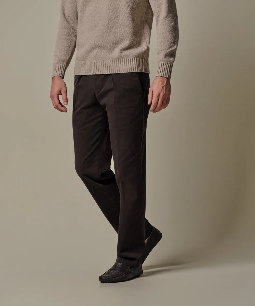 Profuomo Katoenen Stretch Chino – Donkerbruin-97% katoen, 3% elastaan-HEREN BROEKEN-Bruin