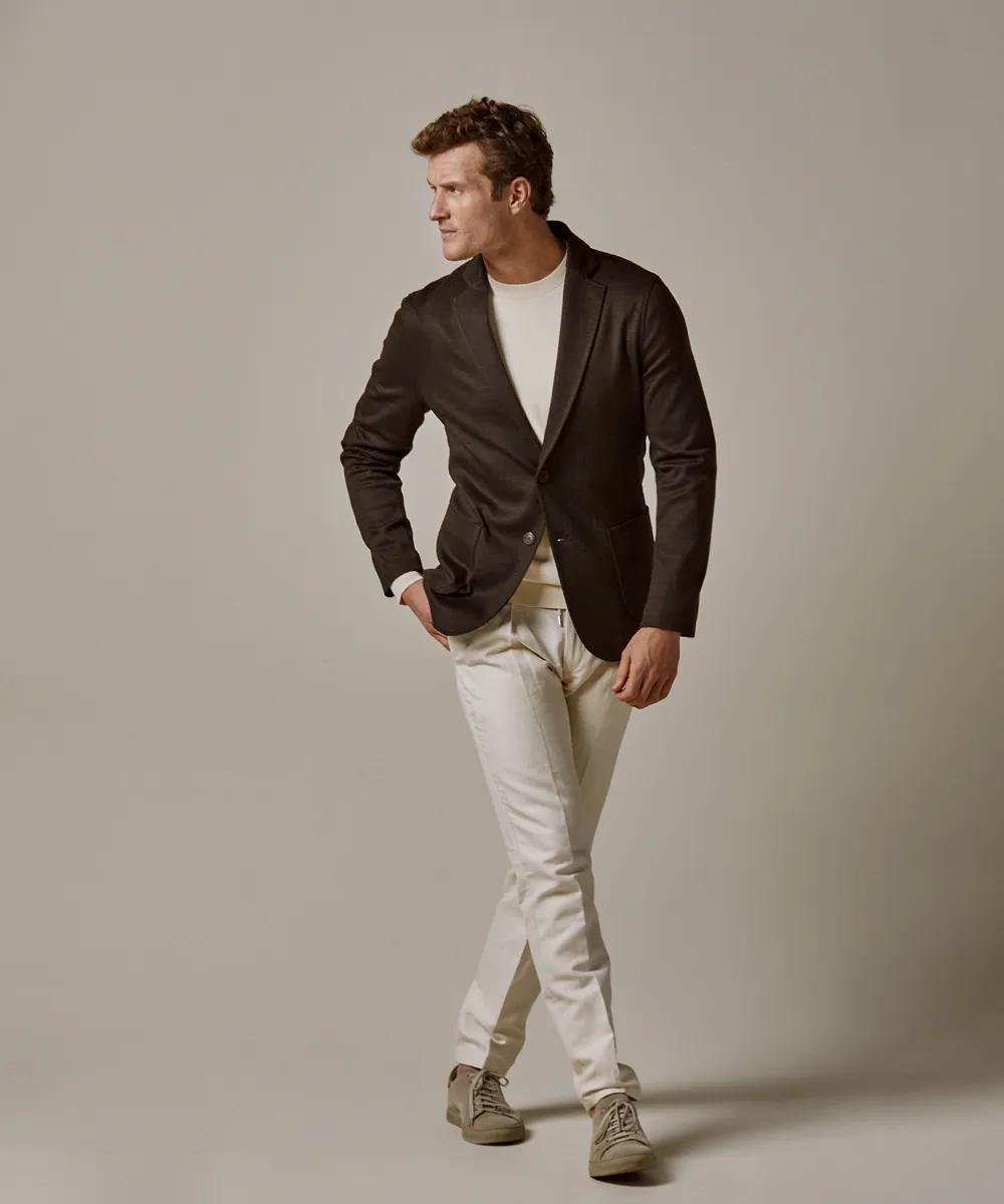 Profuomo knitted colbert-35% wol, 35% acrylic, 25% polyamide, 5% elasthaan-HEREN PAKKEN & COLBERTS-Bruin