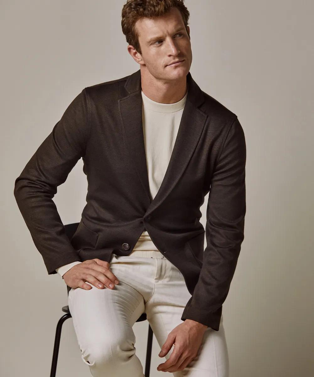 Profuomo knitted colbert-35% wol, 35% acrylic, 25% polyamide, 5% elasthaan-HEREN PAKKEN & COLBERTS-Bruin