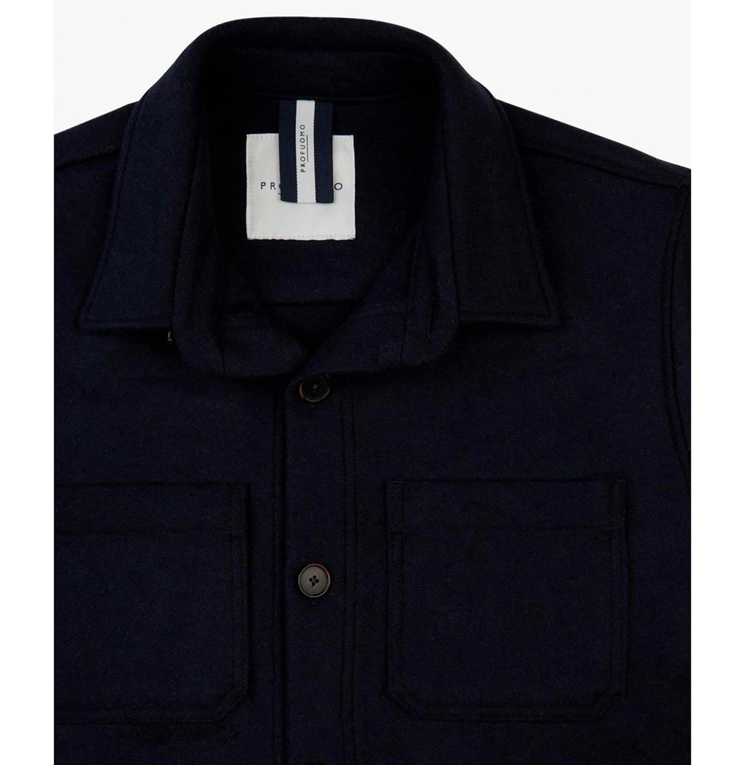 Profuomo knitted overshirt-52% wol, 25% acryl, 23% polyester-HEREN SHIRTS-Blauw