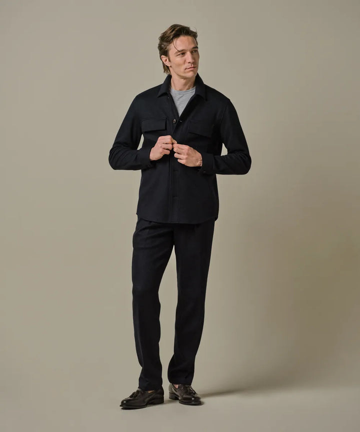 Profuomo Knitted Overshirt – Blauw-47% ployester, 20% wool, 16% polyamide. 13% cotton-HEREN SHIRTS-Blauw