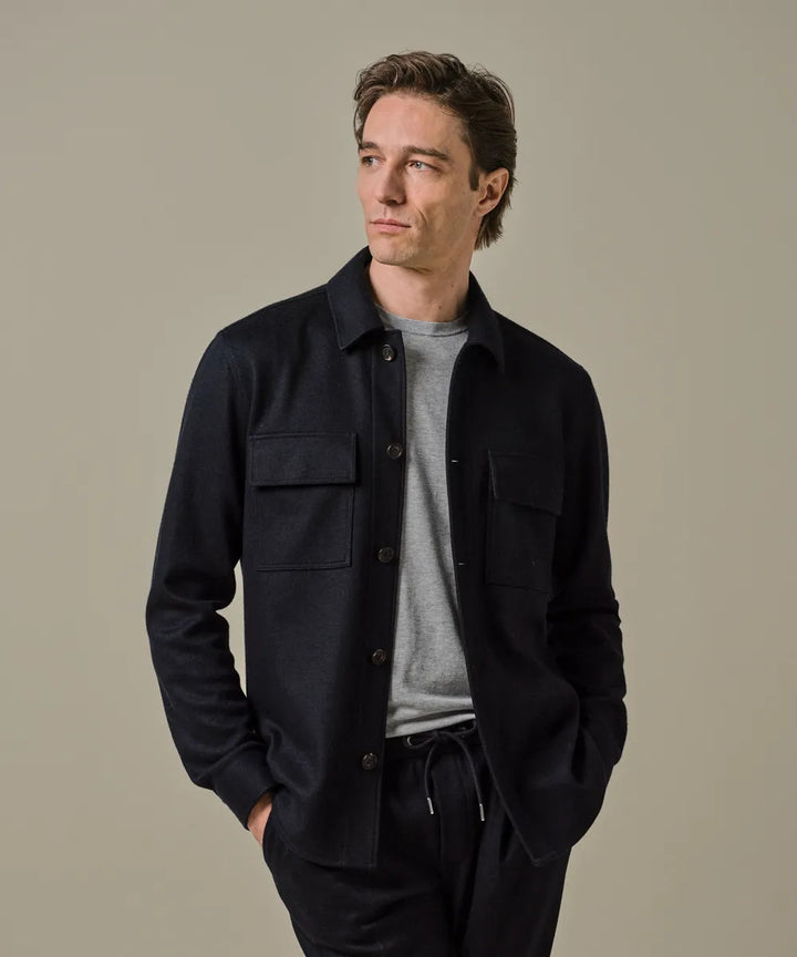 Profuomo Knitted Overshirt – Blauw-47% ployester, 20% wool, 16% polyamide. 13% cotton-HEREN SHIRTS-Blauw