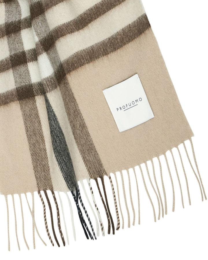 Profuomo lamswollen shawl ruit-100% Lamswol-HEREN ACCESSOIRES-Bruin