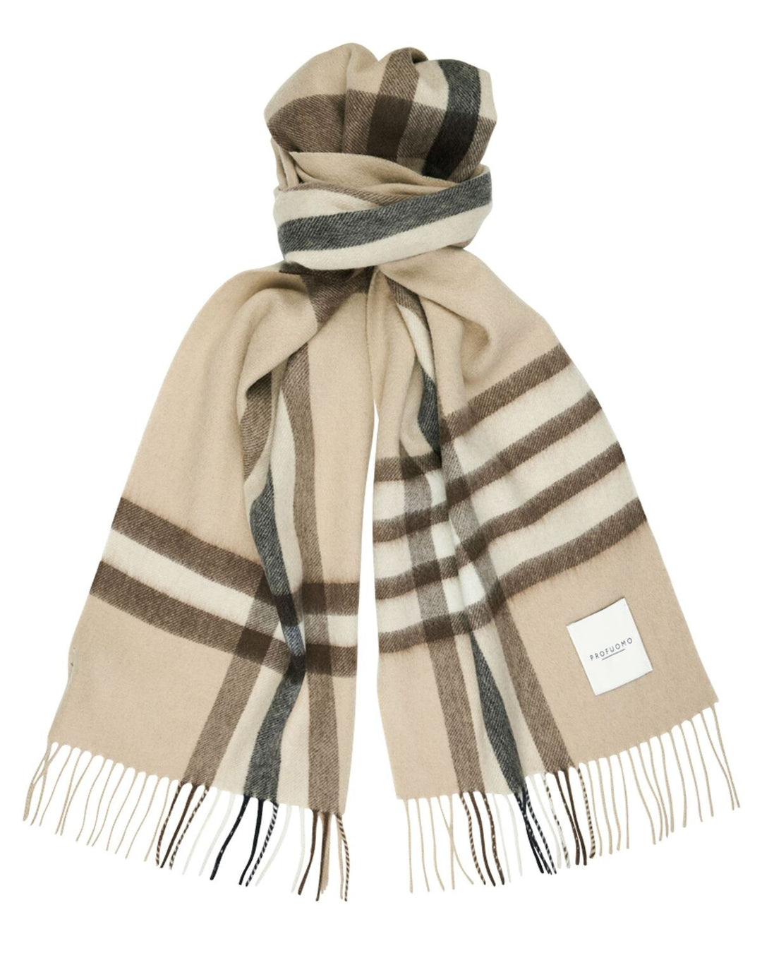 Profuomo lamswollen shawl ruit-100% Lamswol-HEREN ACCESSOIRES-Bruin