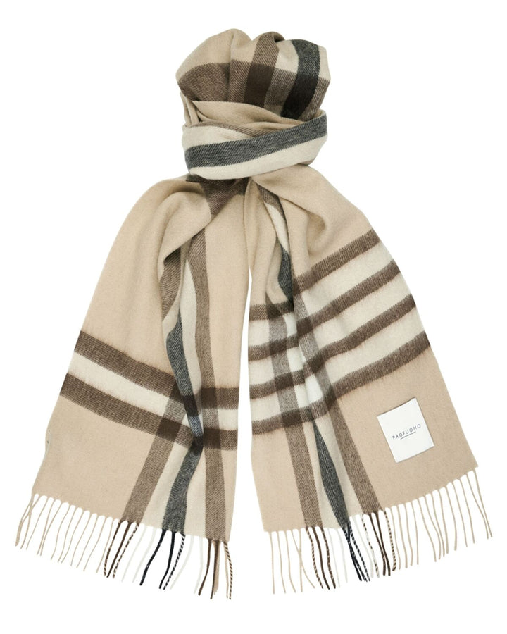 Profuomo lamswollen shawl ruit-100% Lamswol-HEREN ACCESSOIRES-Bruin