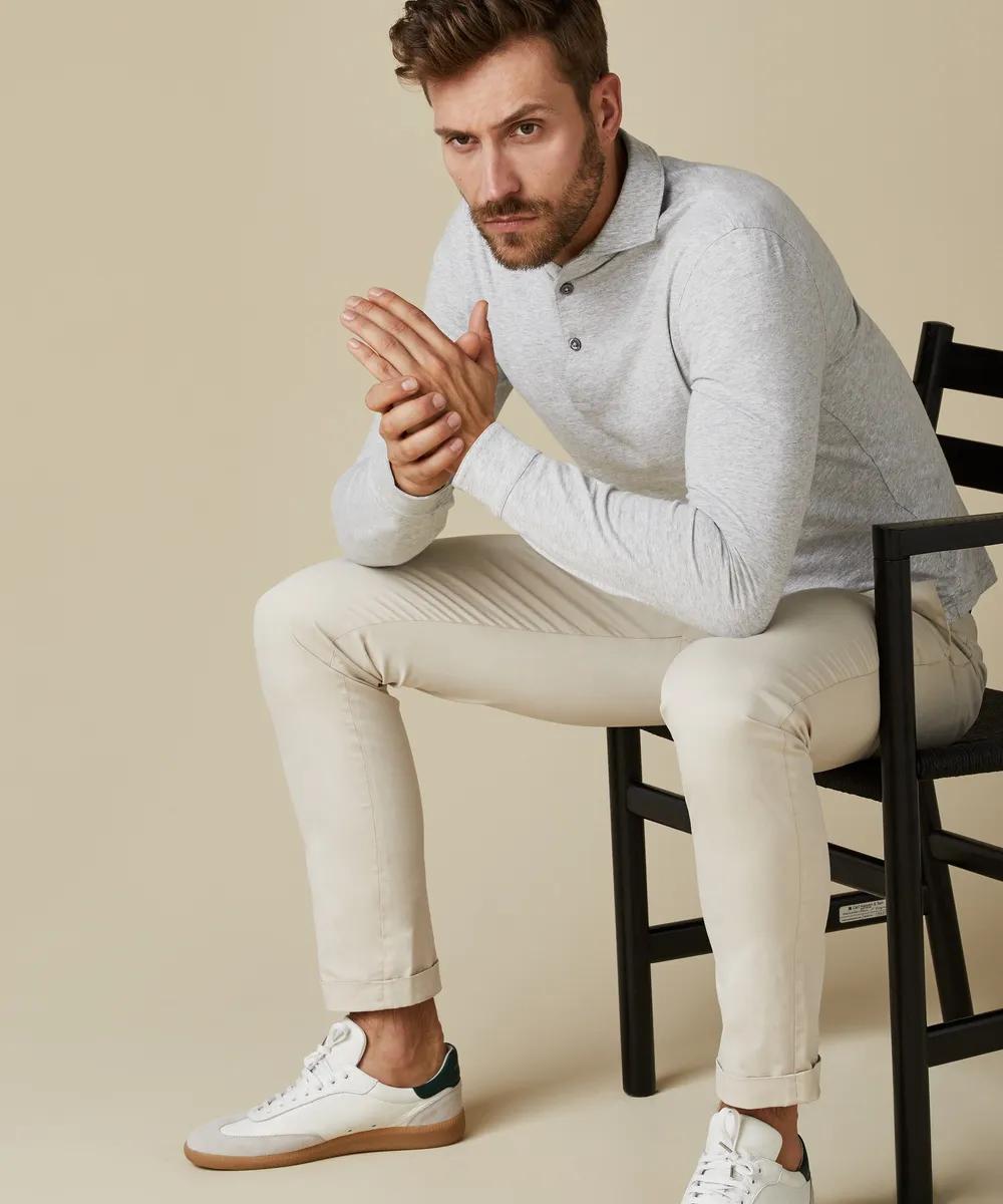 Profuomo lange mouw polo-100% katoen-HEREN POLO'S & T-SHIRTS-Grijs