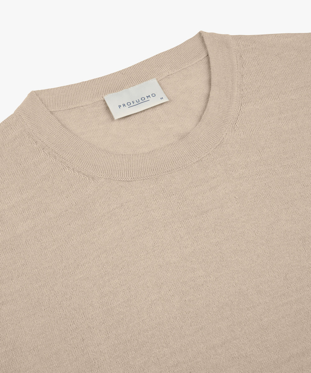Profuomo linnen-katoen T-shirt – Beige-72% linnen, 28% katoen-HEREN POLO'S & T-SHIRTS-Beige