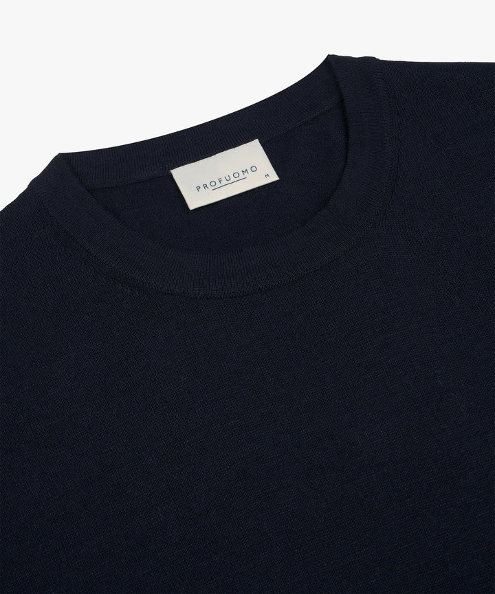 Profuomo linnen-katoen T-shirt – Blauw-72% linnen, 28% katoen-HEREN POLO'S & T-SHIRTS-Blauw