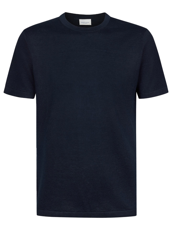 Profuomo linnen-katoen T-shirt – Blauw-72% linnen, 28% katoen-HEREN POLO'S & T-SHIRTS-Blauw