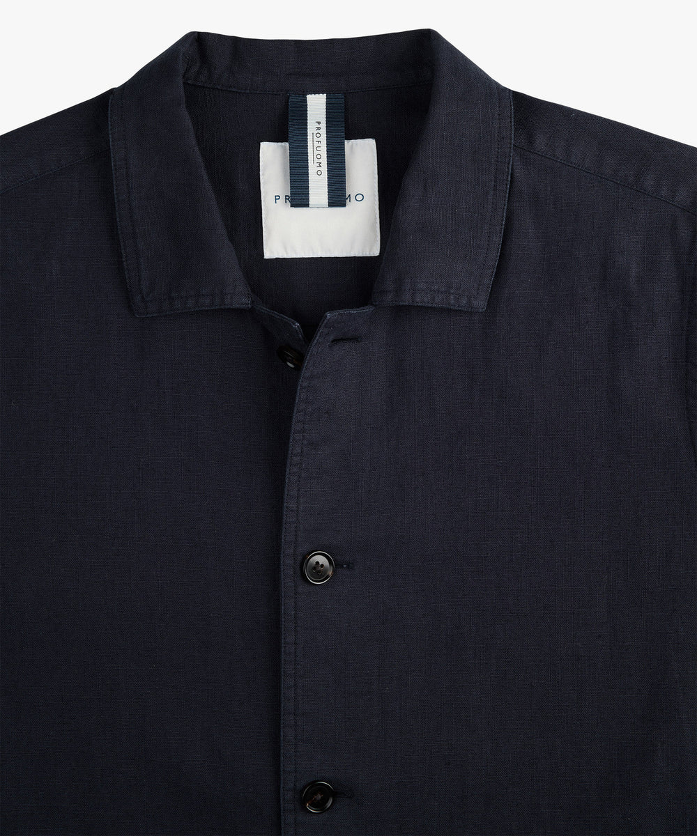 Profuomo linnen overshirt – Blauw-55% linnen, 45% katoen-HEREN SHIRTS-Blauw