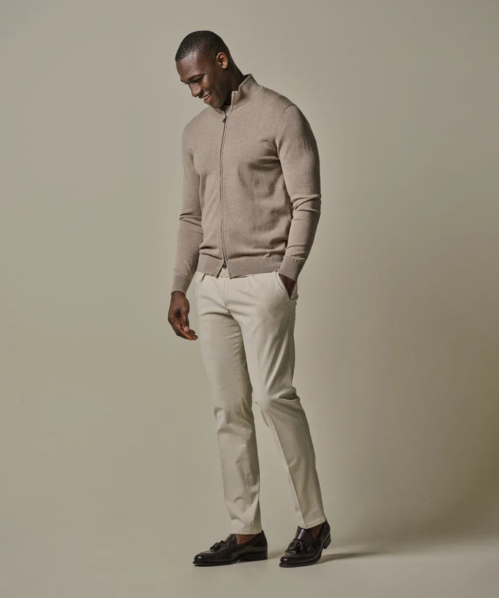 Profuomo Luxury Basic Full‑Zip Cardigan – Beige-56% lyocell, 20% katoen, 20% polyamide, 4% zijde-HEREN TRUIEN & VESTEN-Beige
