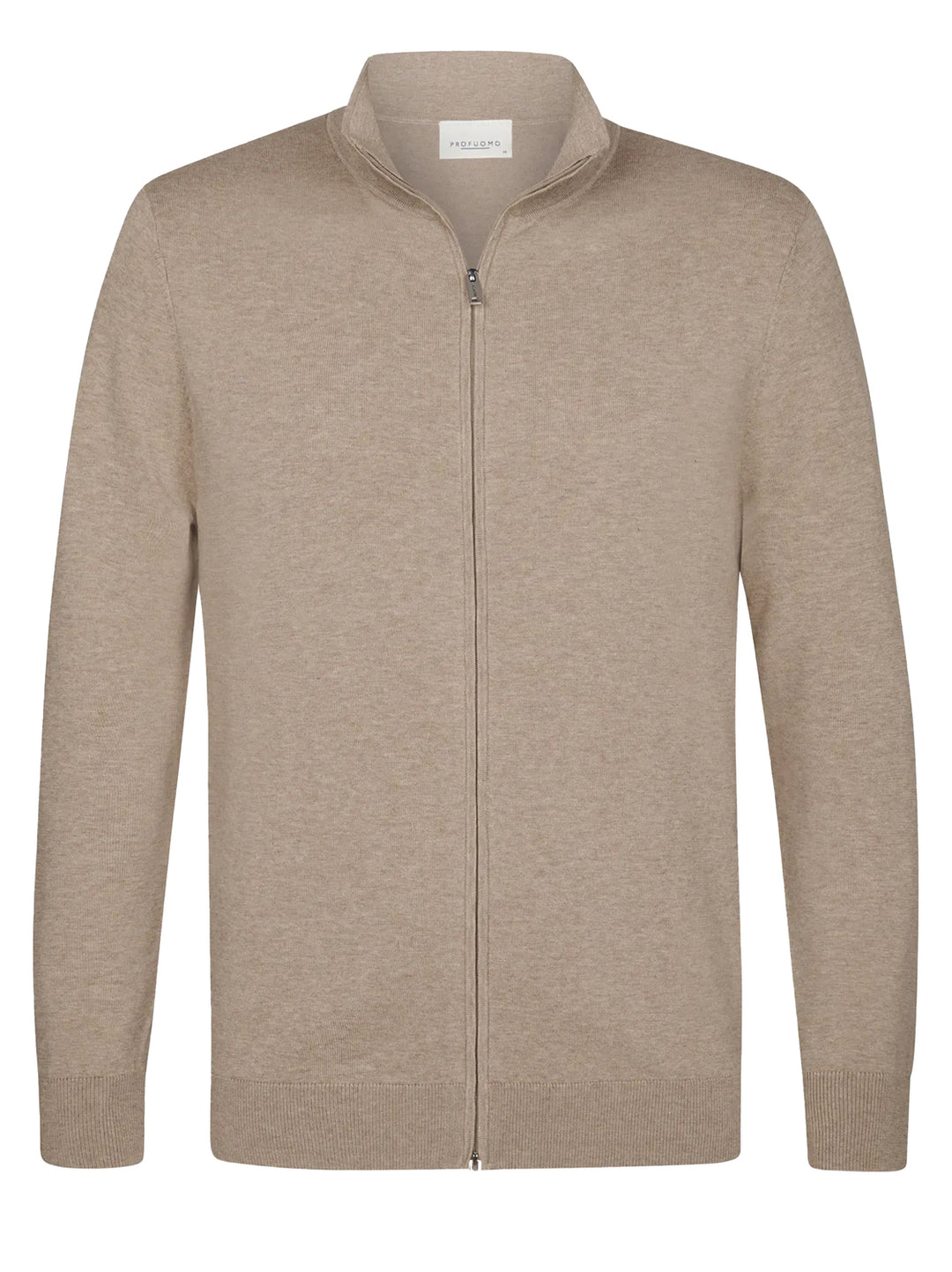 Profuomo Luxury Basic Full‑Zip Cardigan – Beige-56% lyocell, 20% katoen, 20% polyamide, 4% zijde-HEREN TRUIEN & VESTEN-Beige