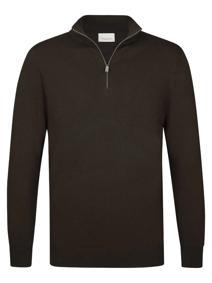 Profuomo Luxury Basic Half Zip Pullover – Donkerbr-56% tencel, 20% katoen, 20% polyamide, 4% zijde-HEREN TRUIEN & VESTEN-
