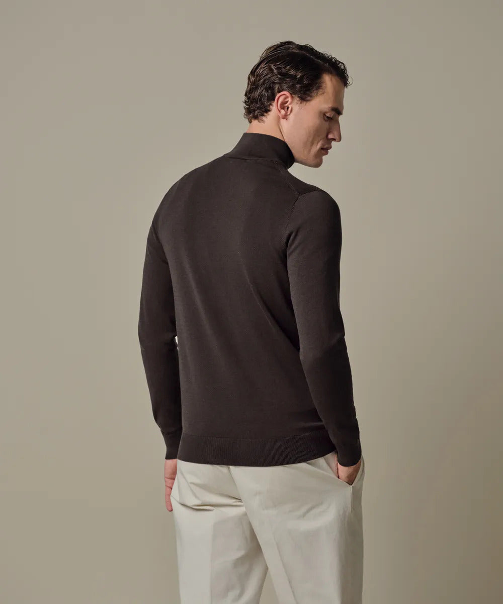 Profuomo Luxury Basic Half Zip Pullover – Donkerbr-56% tencel, 20% katoen, 20% polyamide, 4% zijde-HEREN TRUIEN & VESTEN-