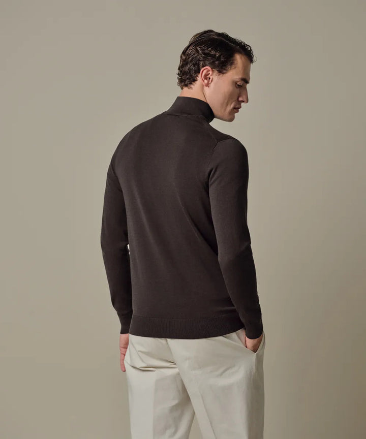 Profuomo Luxury Basic Half Zip Pullover – Donkerbr-56% tencel, 20% katoen, 20% polyamide, 4% zijde-HEREN TRUIEN & VESTEN-