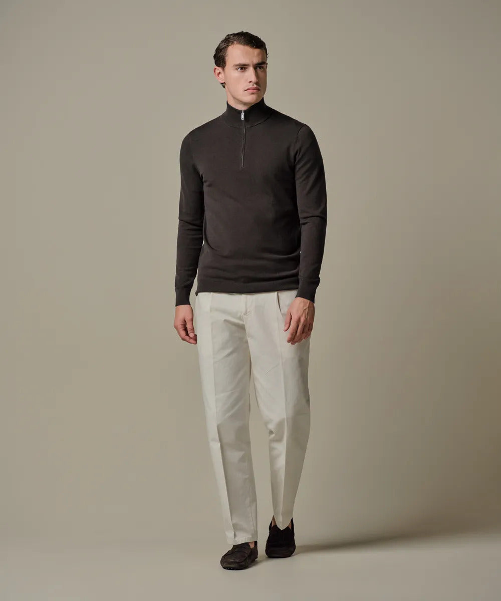 Profuomo Luxury Basic Half Zip Pullover – Donkerbr-56% tencel, 20% katoen, 20% polyamide, 4% zijde-HEREN TRUIEN & VESTEN-