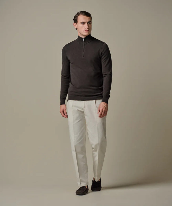 Profuomo Luxury Basic Half Zip Pullover – Donkerbr-56% tencel, 20% katoen, 20% polyamide, 4% zijde-HEREN TRUIEN & VESTEN-
