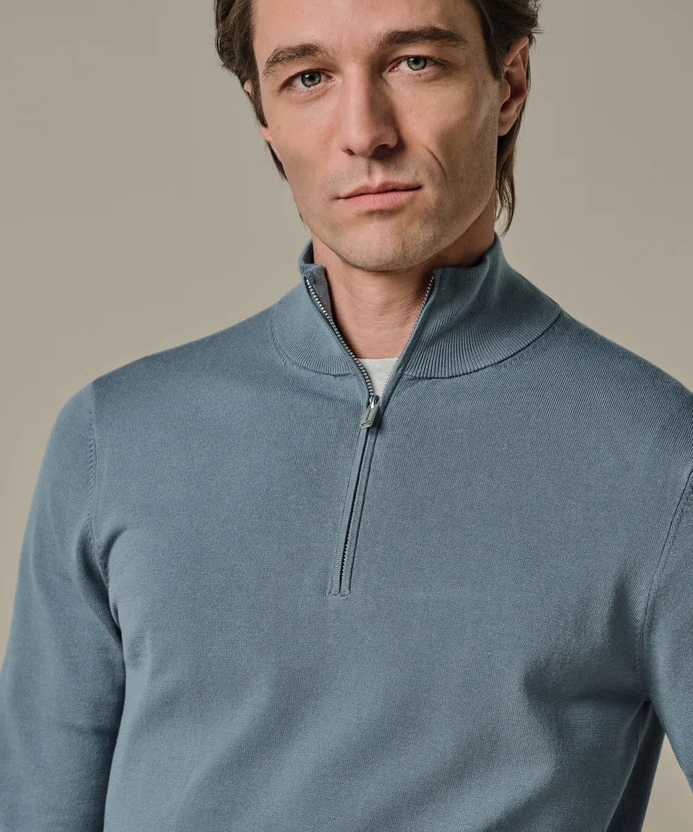 Profuomo Luxury Basic Half Zip Pullover – Grijsbla-56% tencel, 20% katoen, 20% polyamide, 4% zijde-HEREN TRUIEN & VESTEN-