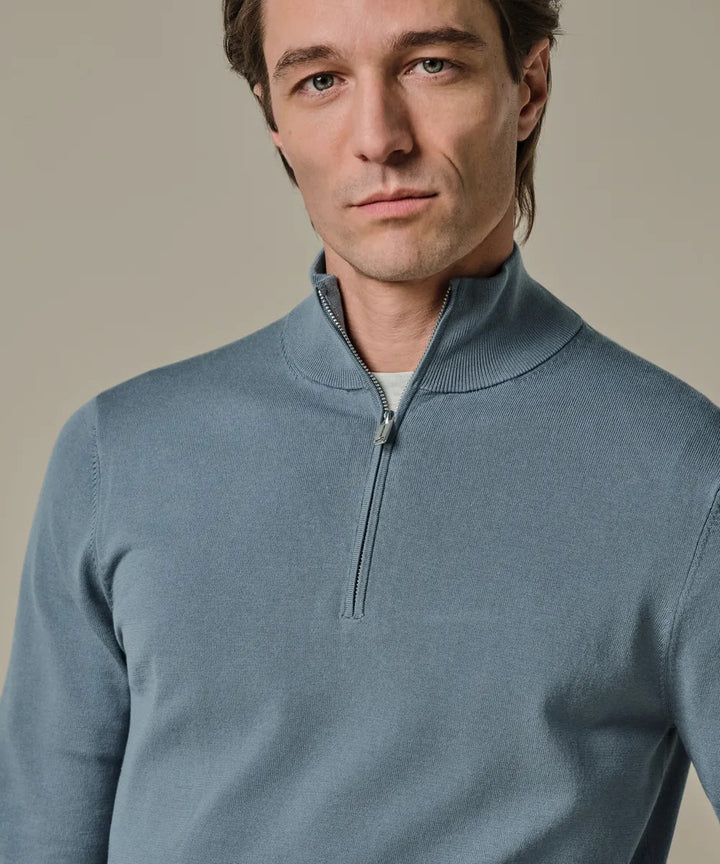 Profuomo Luxury Basic Half Zip Pullover – Grijsbla-56% tencel, 20% katoen, 20% polyamide, 4% zijde-HEREN TRUIEN & VESTEN-